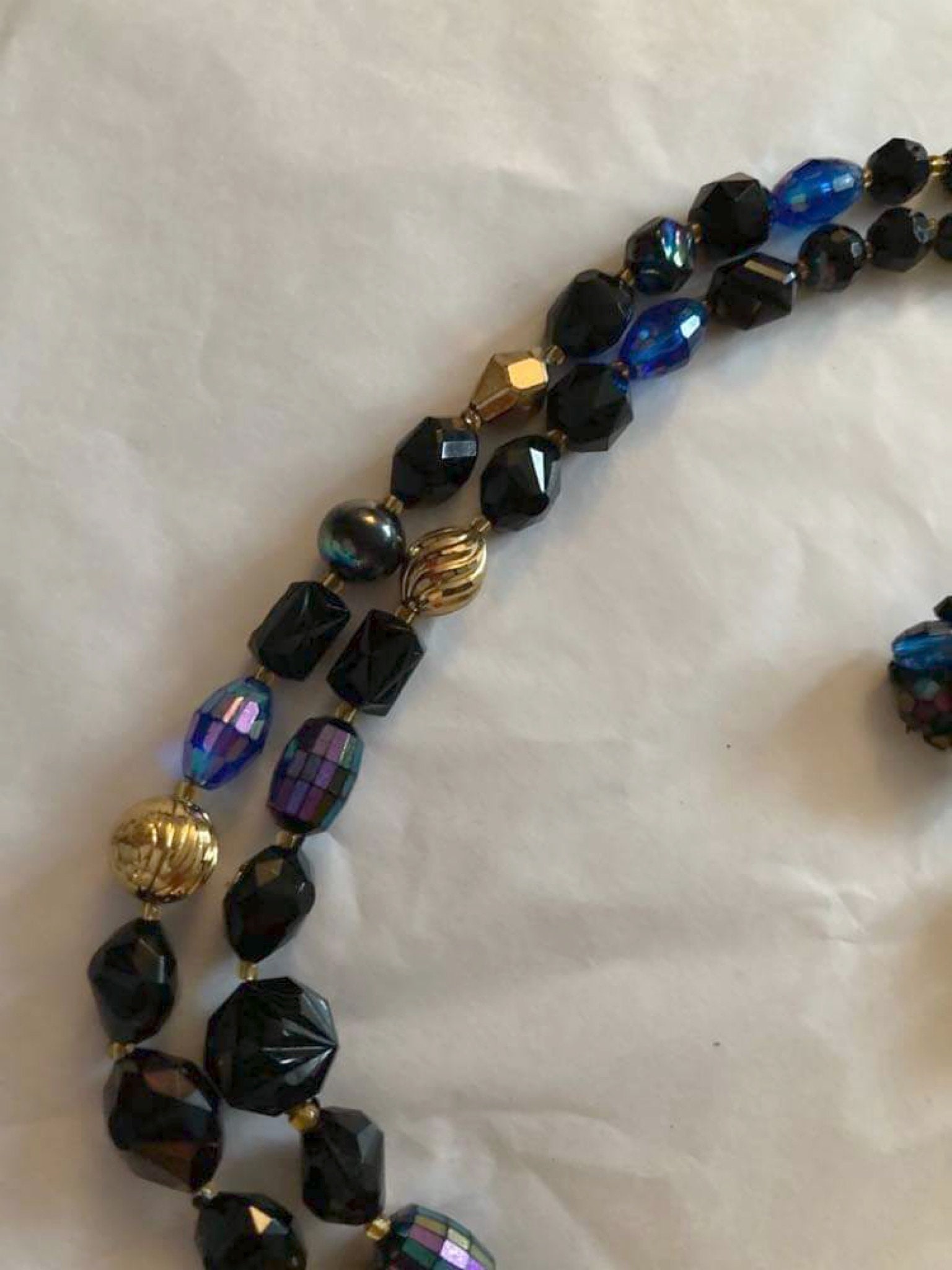 Vintage 1950s Beaded Necklace and Earrings Set Blue Black Gold - Etsy