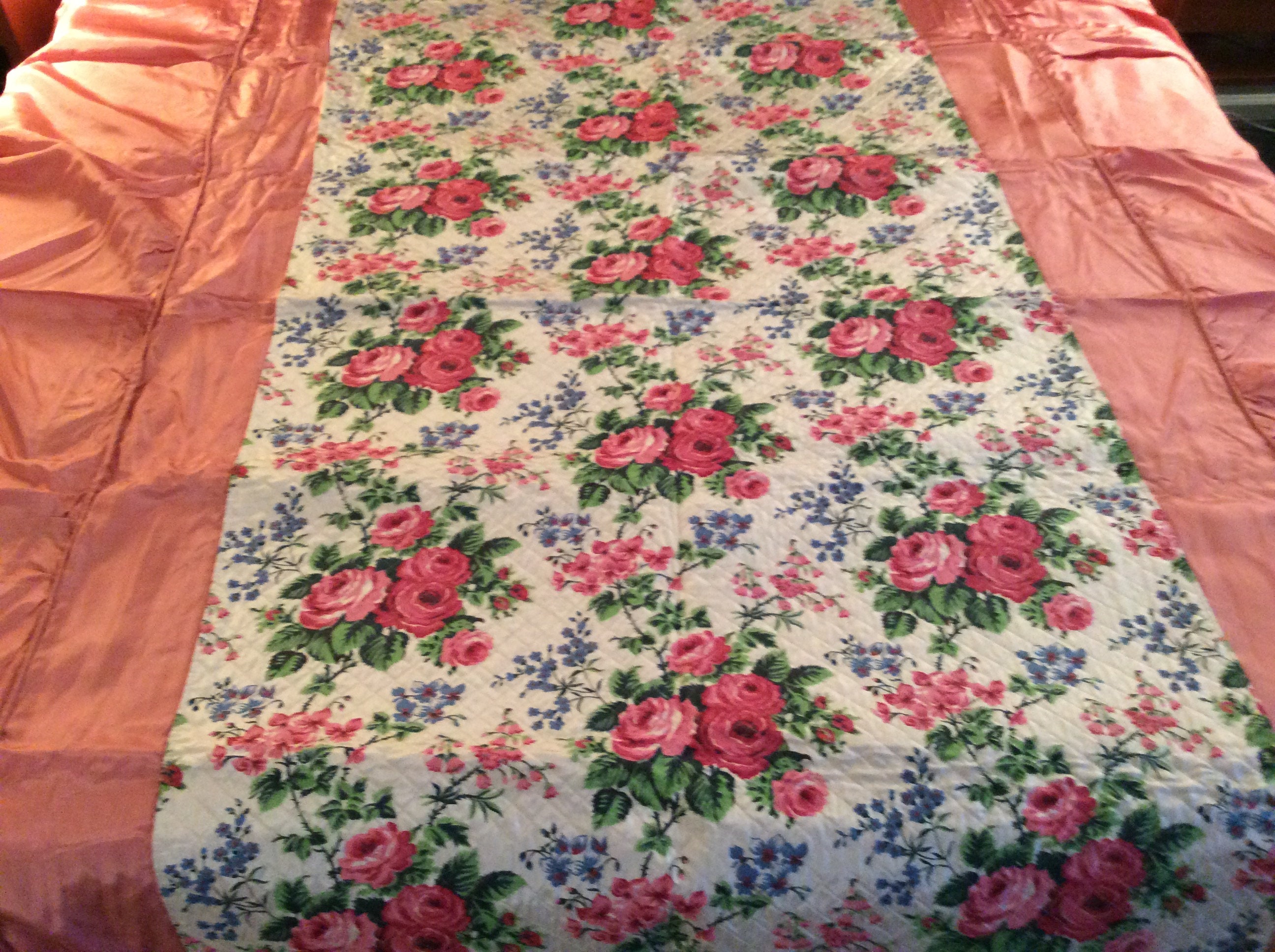 1950s Satin Bedspread and Drapes Set Pink Floral 1950s Vintage - Etsy