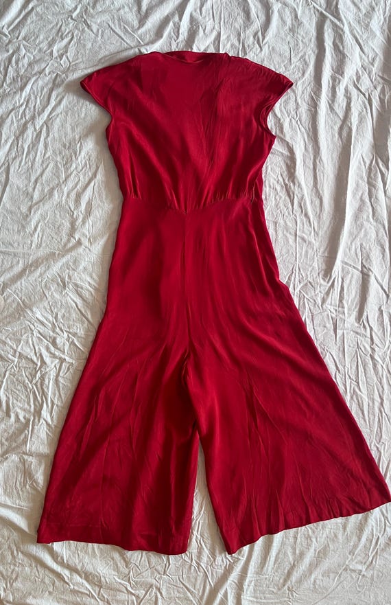 Vintage 1930s beach pajamas jumpsuit red silk - image 6