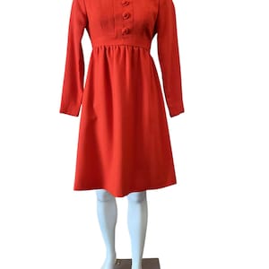 Vintage orange dress KERAM long sleeve mini dress 1960s 1970s fall winter dress size small mod orange dress