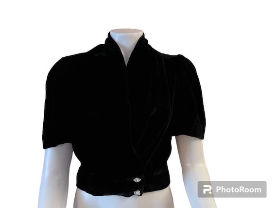 Vintage Black Velvet Bolero Jacket With Rhinestone Buttons Short Puff Sleeves Cropped Jacket 1950s Bolero Dressy Jacket Etsy Canada
