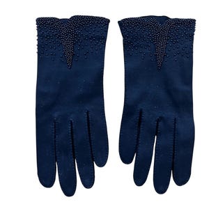 Vintage Crescendoe black beaded gloves short wrist length size 6 1/2 formal black gloves 1950s 1960s short black gloves cocktail gloves