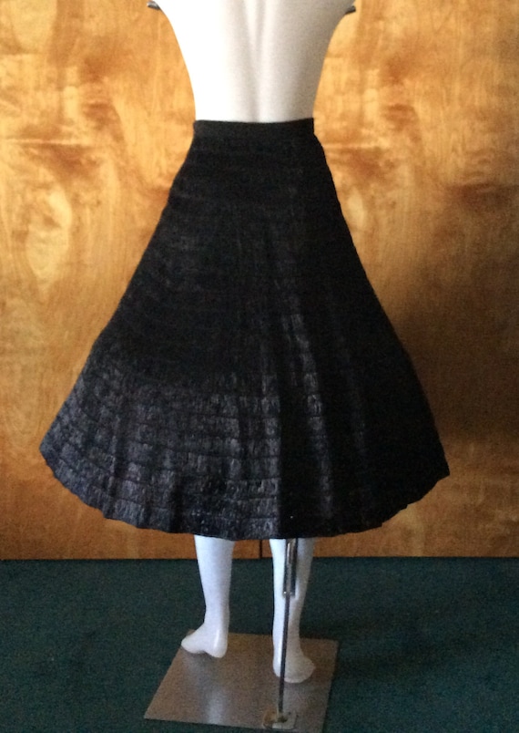 Vintage black raffia skirt floral pockets rare un… - image 3