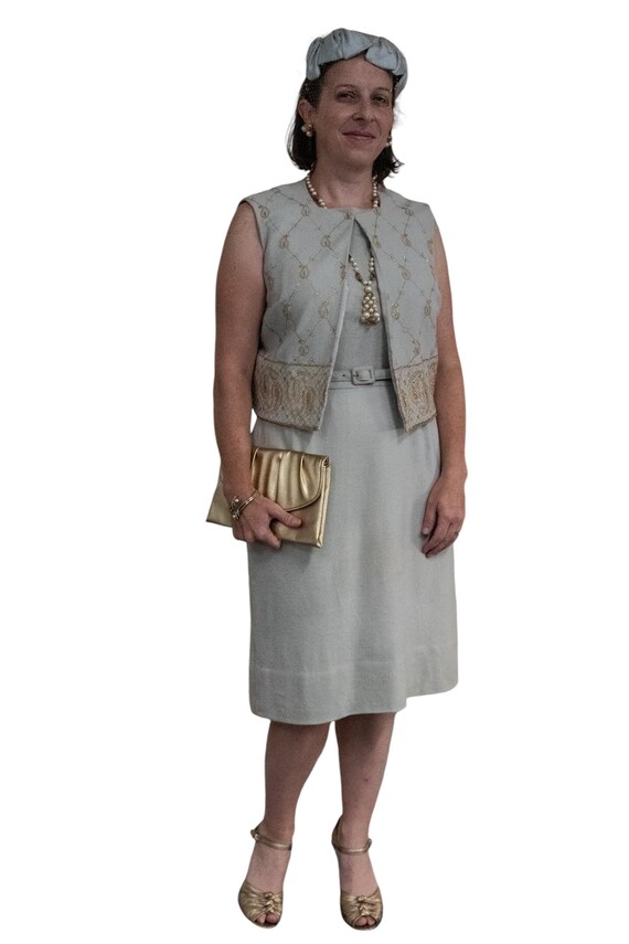 Vintage 1960s Cocktail Dress by Alison Ayres ORIGINAL Blue Gray Sleeveless  Gold Metallic - Etsy