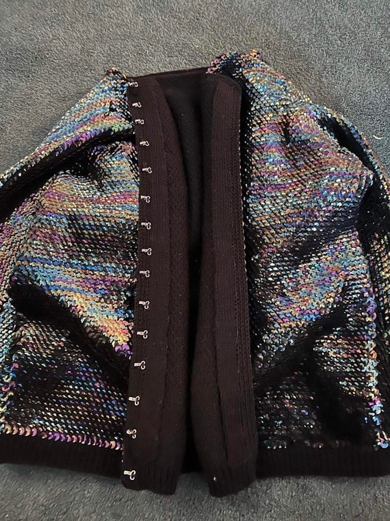 Vintage 1950s 1960s iridescent sequin black knit … - image 6