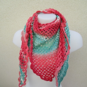 shawl, red and green scarf handmade crochet