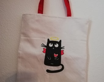 Tote bag embroidered with a cat