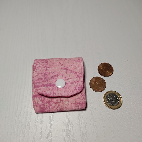 Petit porte monnaie rose en coton de récupération