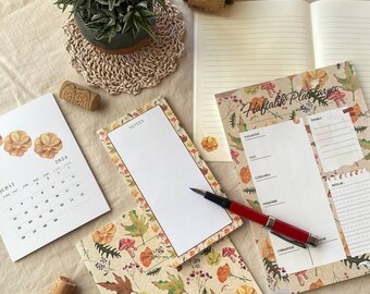 Bloc-notes automne douillet - liste de choses à faire - agenda floral champignon - liste de courses - bloc-notes pour cahier de scrapbooking notes