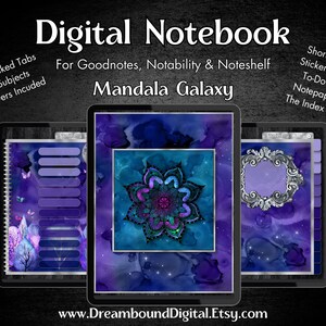 Mandala Galaxy Digital Notebook, 12 Subject Hyperlinked Journal (Goodnotes & Notability, Noteshelf)