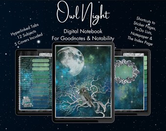Digital Notebook Goodnotes, Diario de notabilidad de 12 materias, diario digital con hipervínculo, buenas notas de hipervínculo, iPad Notebook, Estudiante digital