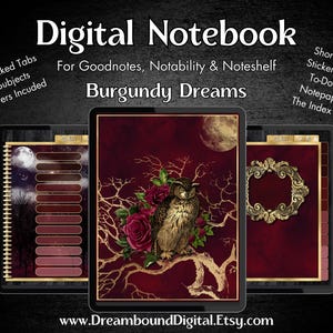 Carnet numérique hibou, journal 12 sujets avec hyperlien (Goodnotes & Notability, Noteshelf)