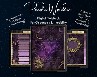 Digital Notebook Goodnotes, Diario de notabilidad de 12 temas, diario digital con hipervínculo, Diario místico, Cuaderno de iPad, Planificador digital