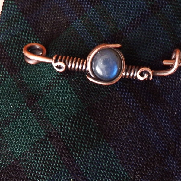 Copper Tie Pin, Copper Wire Wrapped Jewelry, Labradorite Tie Pin, 7th Anniversary Gift, Groomsman Gift, Gift for Men, Husband Gift