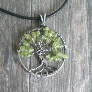 Green Peridot Tree of Life Necklace, Yggdrasil Pendant, Tree Amulet, White Witch Jewelry, Mens Viking Necklace, Necklaces for women