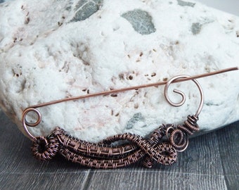 Wire Wrapped Brooch, Cardigan Pin, Copper Shawl Pin, Celtic Brooch, Sweater Pin Copper, Gift for Mom, Mothers Day Gift