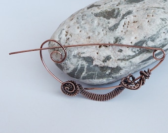 Copper Shawl Pin, Wire Wrapped Brooch, Celtic Brooch, Cardigan Pin, Sweater Pin Copper, 7th Anniversary Gift for wife