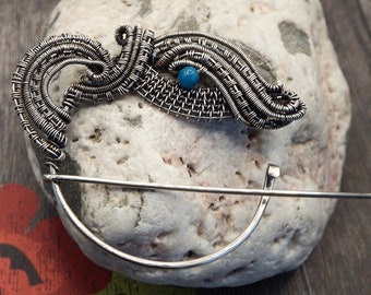 Sterling Silver Shawl Pin, Wire Wrapped Brooch, Cardigan Clip, Celtic Brooch, Sweater Pin, Silver Scarf Pin, Gift for Mom, Anniversary Gifts