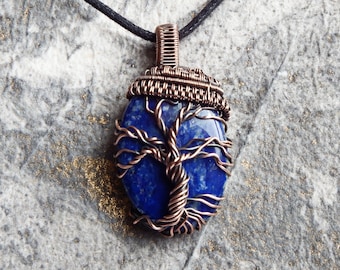 Lapis Lazuli Tree of Life Necklace, Copper Tree of Life, Unisex Yggdrasil Pendant, Bohemian 7th Anniversary Gift for Wife or Husband