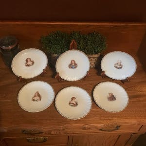 Antique Schmidt & Co. Victoria Carlsbad Austria Set of 6 Royal Court Portriat Plates