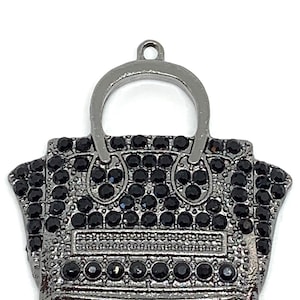 1 gunmetal & black rhinestones ladies handbag charm - monedero charm - pocketbook