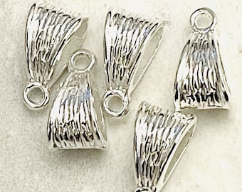 Set of 5 triangular shaped silver tone bail beads - wavy design