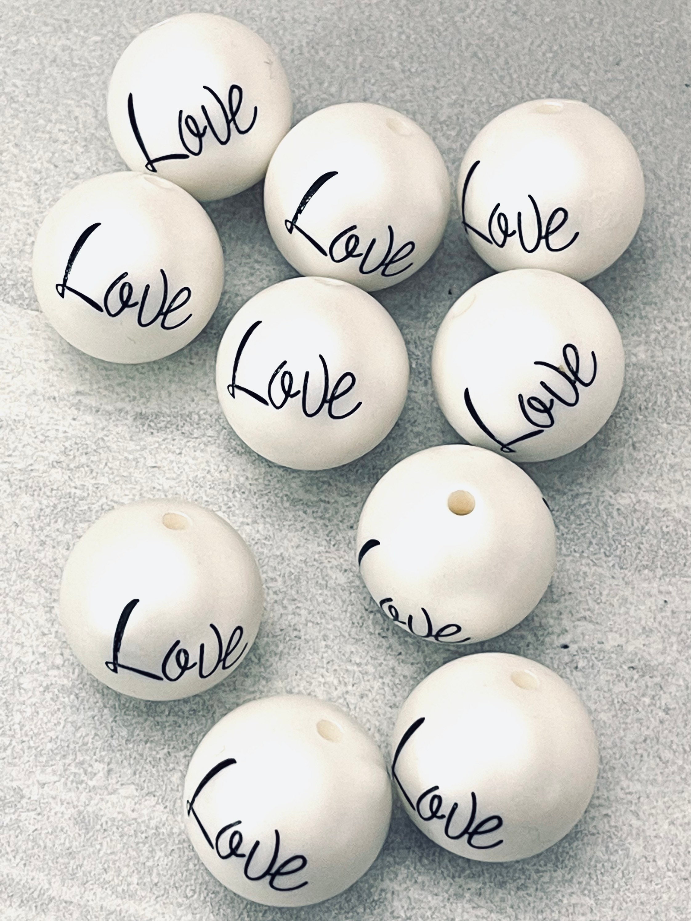 10 Love word beads 20mm white beads black lettering Etsy