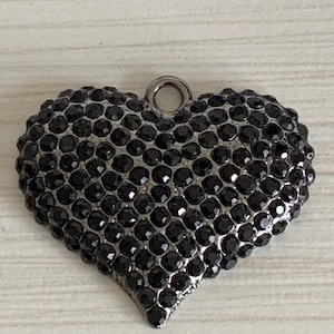 1 large black rhinestones - gunmetal setting heart charm - pendant