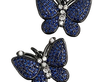 1 blue mostly CZ pave rhinestones butterfly charm