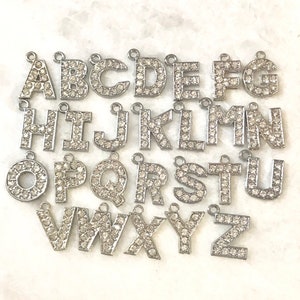 Rhinestone alphabet charms - silver tone - A to Z