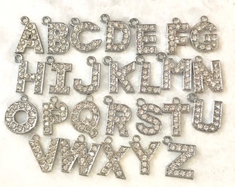 Full set rhinestone alphabet charms - silver tone - 26 letters (A to Z)