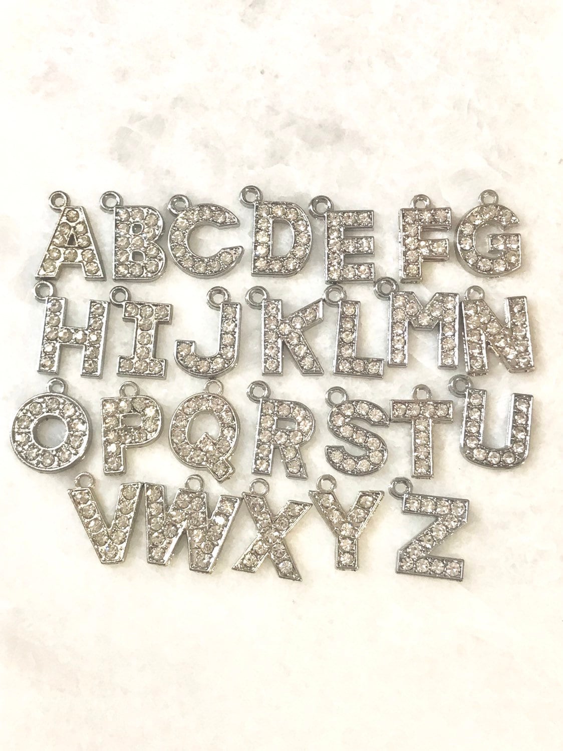 Full Set Rhinestone Alphabet Charms Silver Tone 26 Letters Etsy