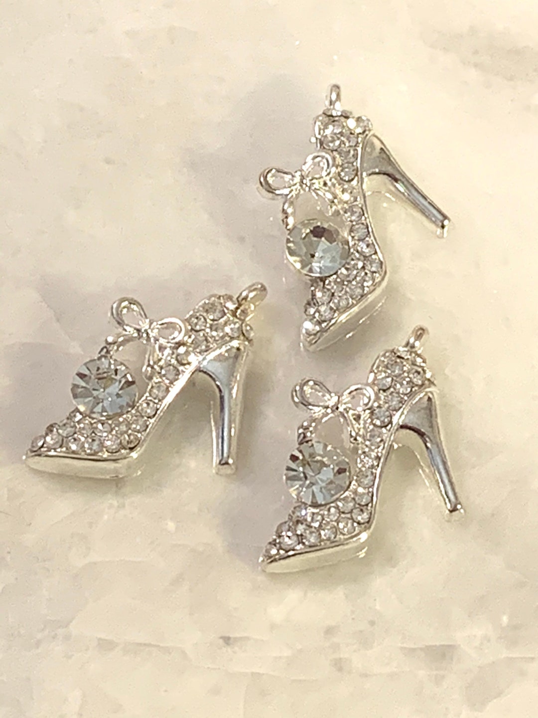 3 Clear Rhinestones and Silver High Heeled Stiletto Shoe - Etsy