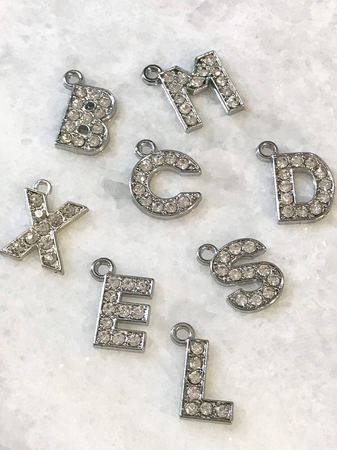 Rhinestone Alphabet Charms Silver Tone A to Z Etsy