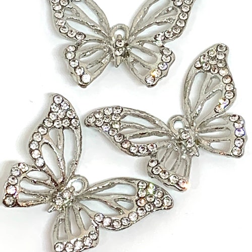 3 Butterfly Charms Rhinestones Beautiful Open Design - Etsy