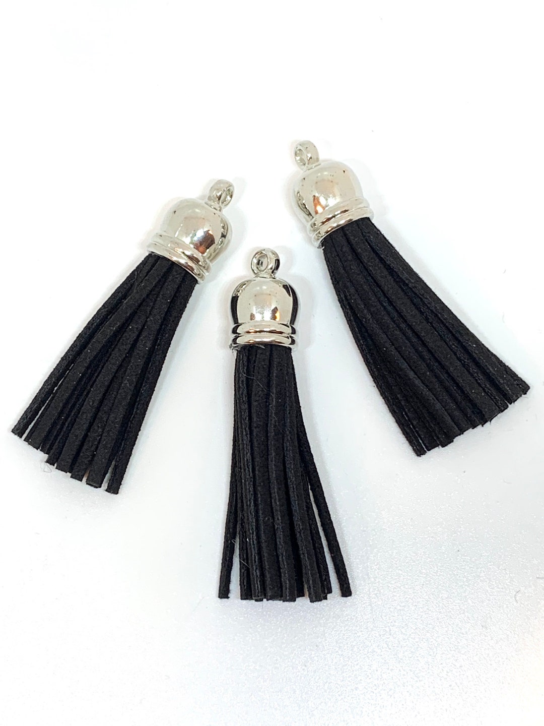 3 Black Faux Suede Tassels W/silver Cap - Etsy