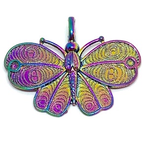 1 rainbow butterfly pendant - charm - iridescent colors