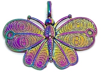 1 rainbow butterfly pendant - charm - iridescent colors