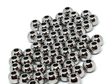 Set of 10 stainless steel silver 5mm spacer beads - 2mm hole