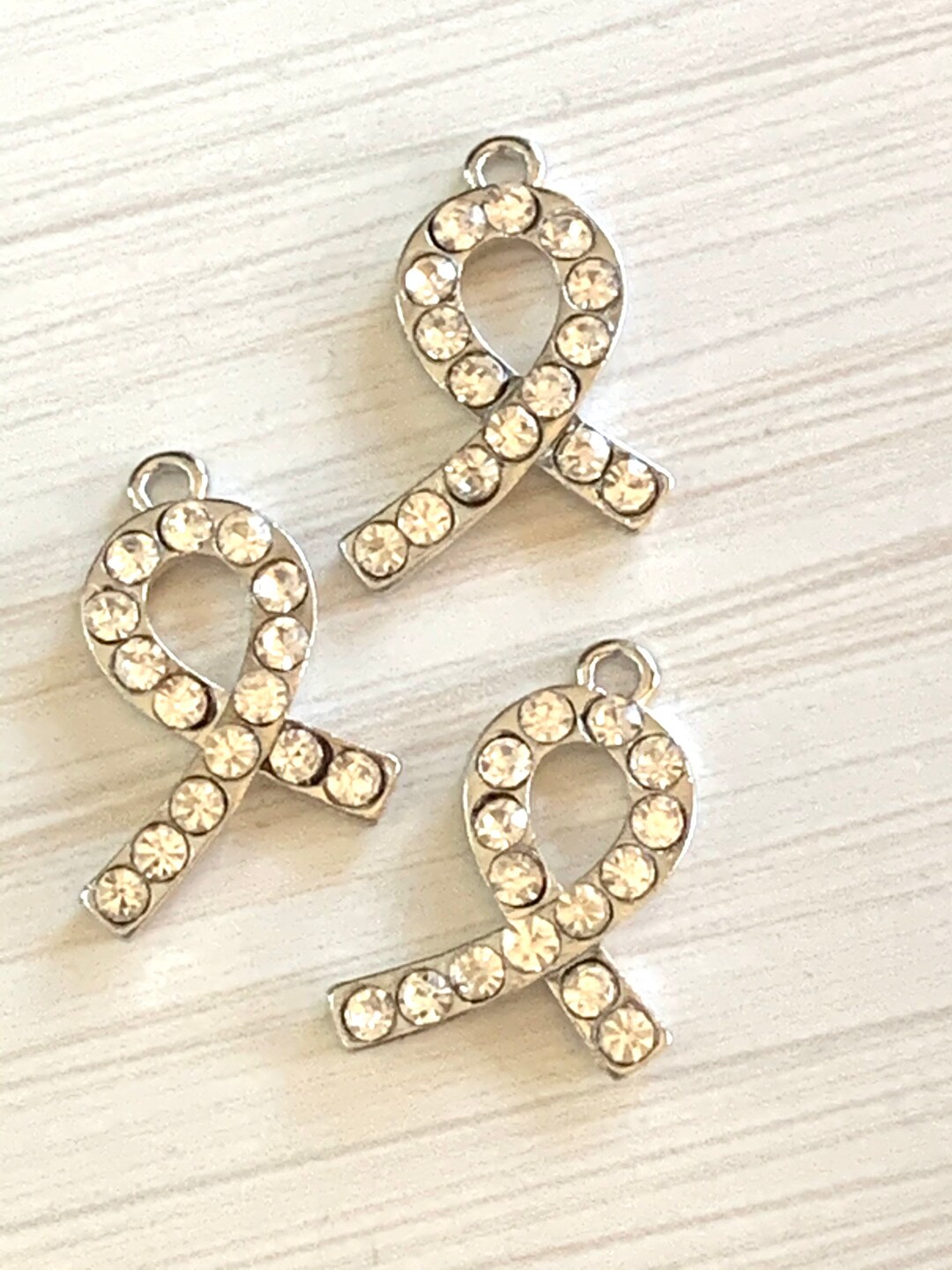 Cancer Ribbon Rhinestone 3 Silver Rhinestones Awareness Ribbon Charms - Cancer Awareness - Etsy