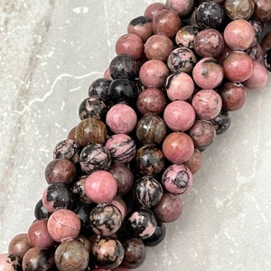 Natural Rhodonite Gemstone Round Beads - 8mm