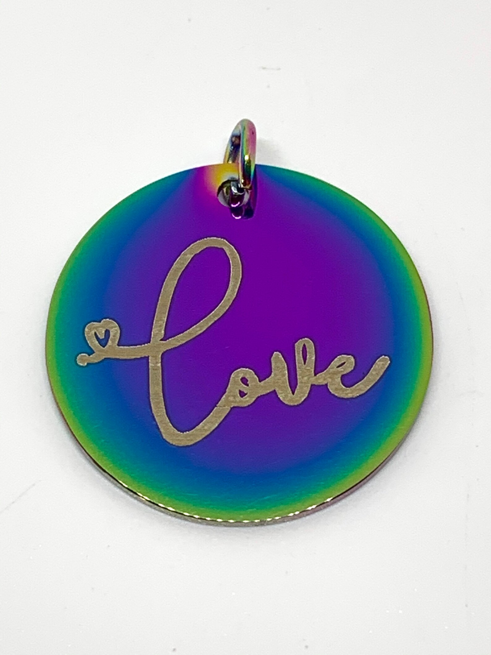 Love Beautiful Rainbow Colored Metal Stainless Steel Round Etsy