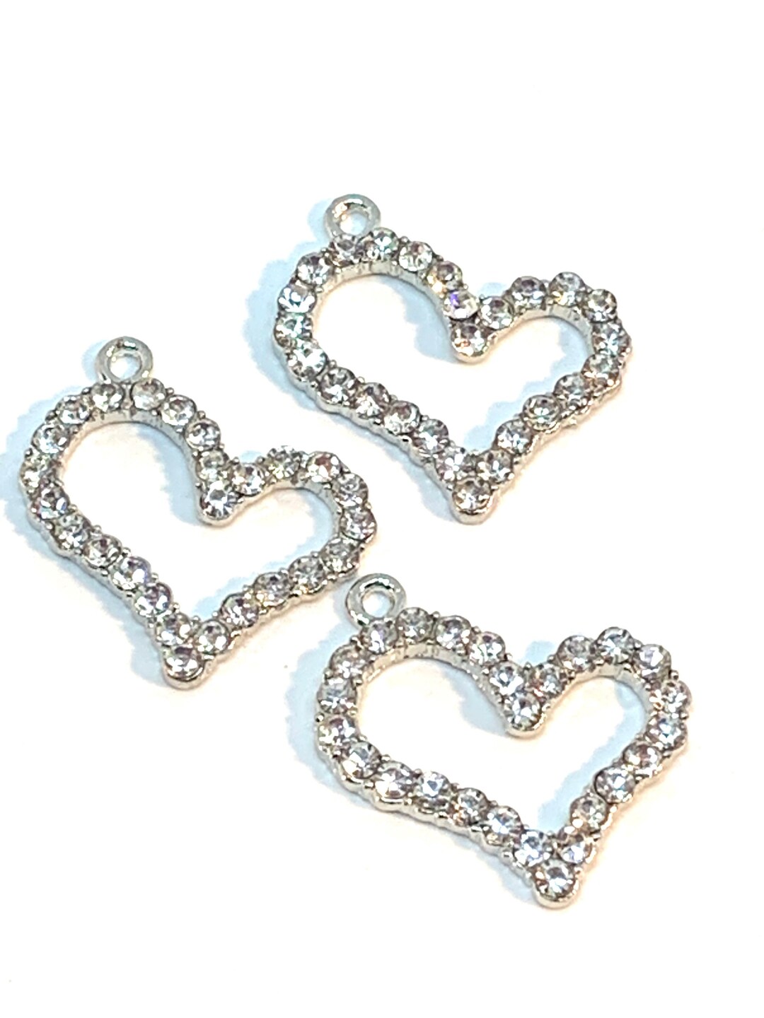 Silver Rhinestone Heart 3 Beautiful Mostly Rhinestone and Silver Tone Open Heart Charms - Etsy
