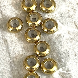 Gold over stainless steel bead stoppers - spacers - gold finish - set of 10