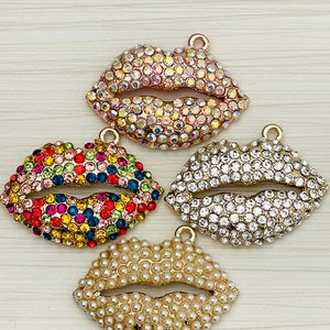 1 large lips pendant charm - 4 design choices - pearls - AB rhinestones - clear rhinestones - multicolored rhinestones