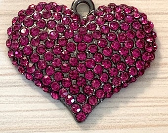 1 large purple rhinestones - gunmetal setting heart charm - pendant