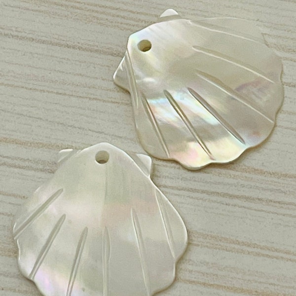 Pair (2) of creamy white shell charms - iridescent