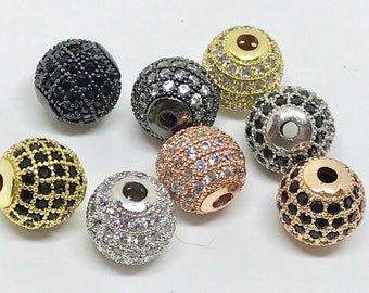 1 piece CZ micro pave 10 mm bead - cubic zirconia - round bead- spacer beads