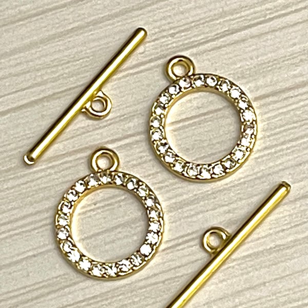 2 sets of round rhinestone gold toggle clasps