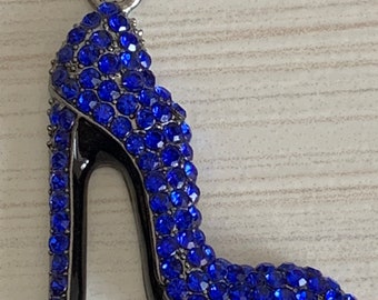 1 Gorgeous blue mostly rhinestones high heeled stiletto shoe charm - pendant - gunmetal setting
